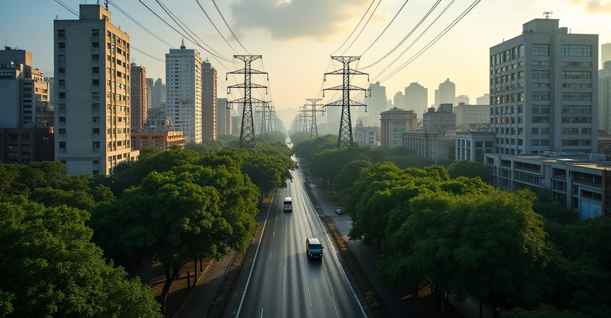 Fotografía aérea de una zona urbana de la CDMX con árboles cercanos a líneas eléctricas, sin texto