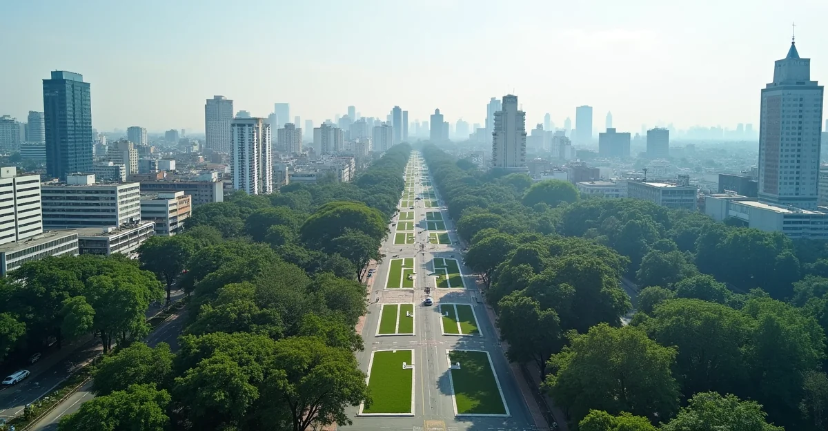 Fotografía aérea de una zona de alto valor de la CDMX (Polanco o Santa Fe) mostrando áreas verdes y edificios, sin texto
